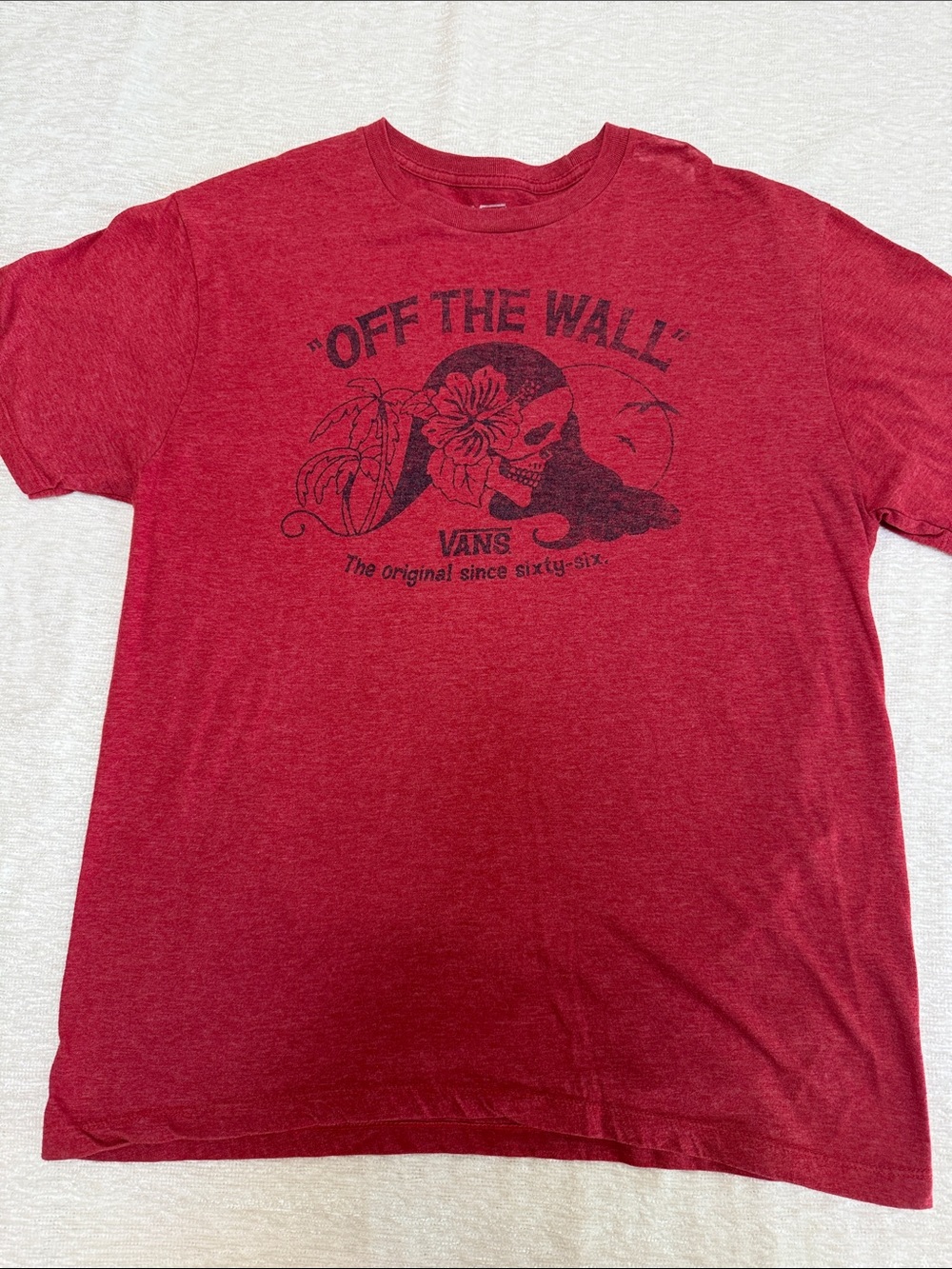 Vans Red Crew Neck Tee with Black Skull Floral Graphic